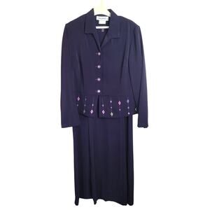 NWT VTG Nancy Michaels Purple Embroidered 2-Piece Dress & Jacket Size 10